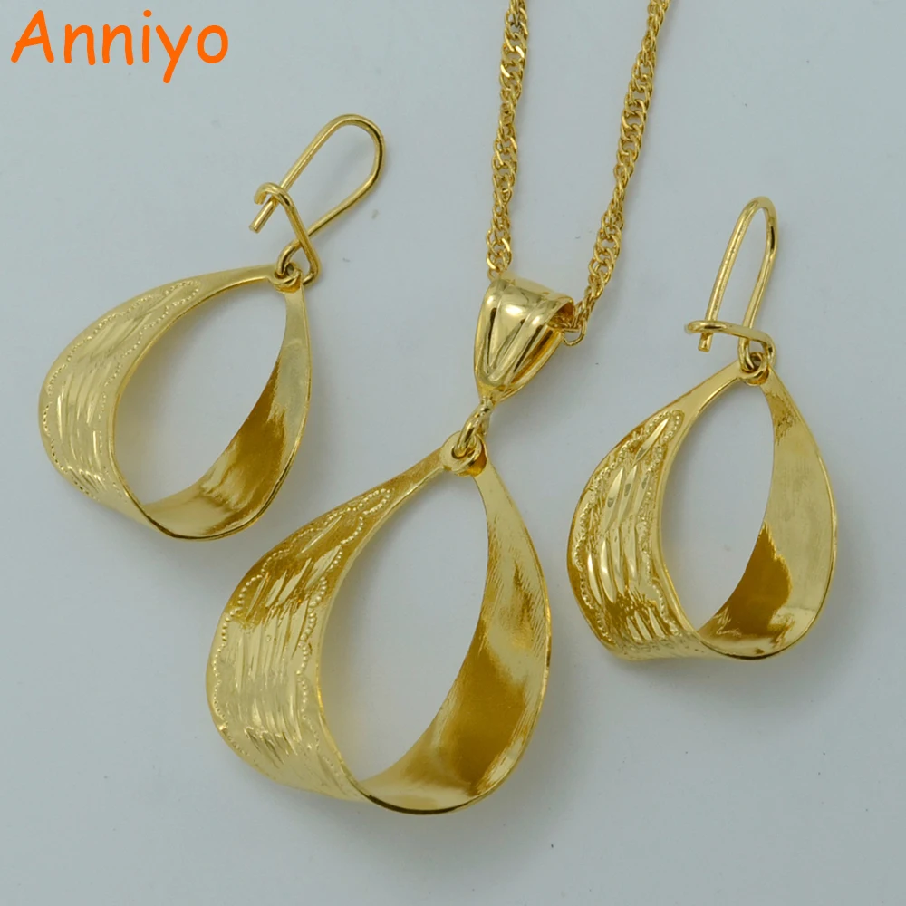 Anniyo, маленькие Модные Ювелирные наборы для женщин, золотой цвет, подвеска, цепочка, ожерелье, серьги, африканские ювелирные изделия#012106