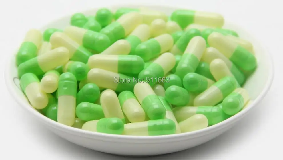 

10,000pcs 1#! Apple Green-Light Yellow colored capsules,empty gelatin capsules sizes 1( joined or seperated capsules available)