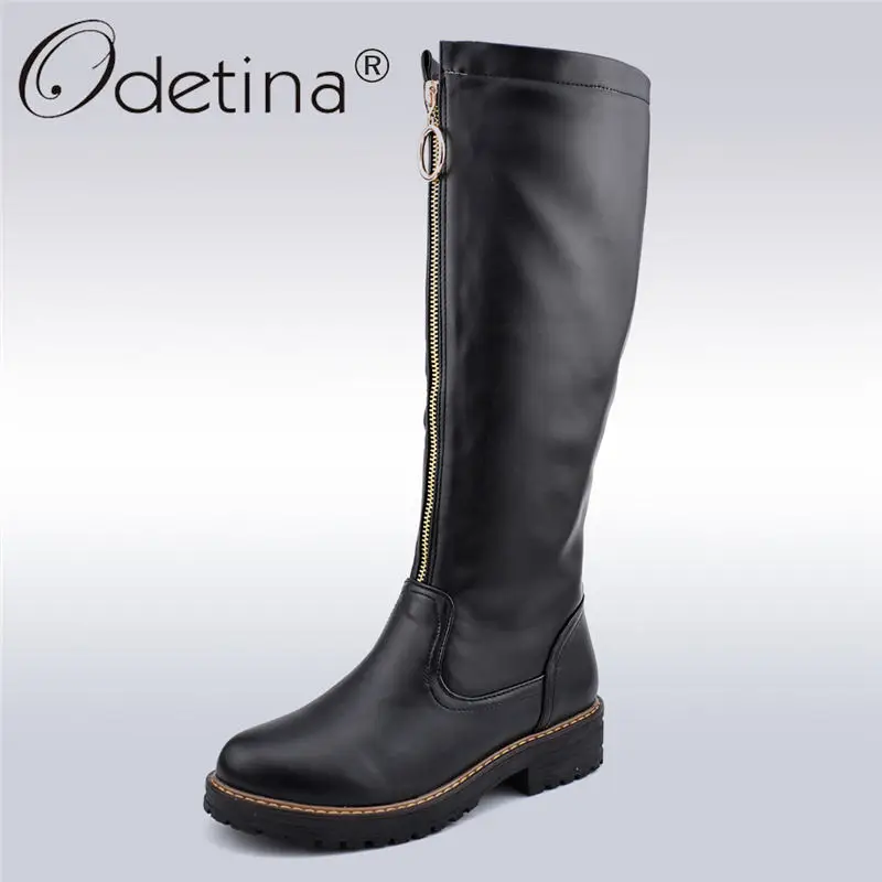 Odetina модные женские Сапоги Для Верховой Езды Передние Молние Колено Высокие