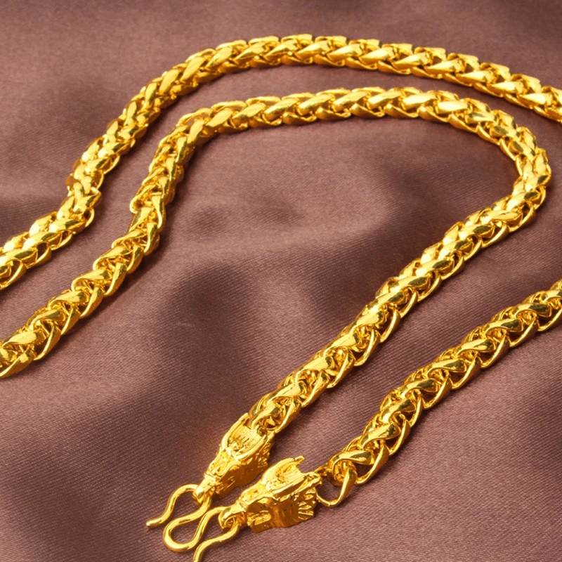 

Byzantium Chain Collar Yellow Gold Filled Mens Necklace Male Jewelry With 2 Dragon Heads Hip Hop Accessories Gift