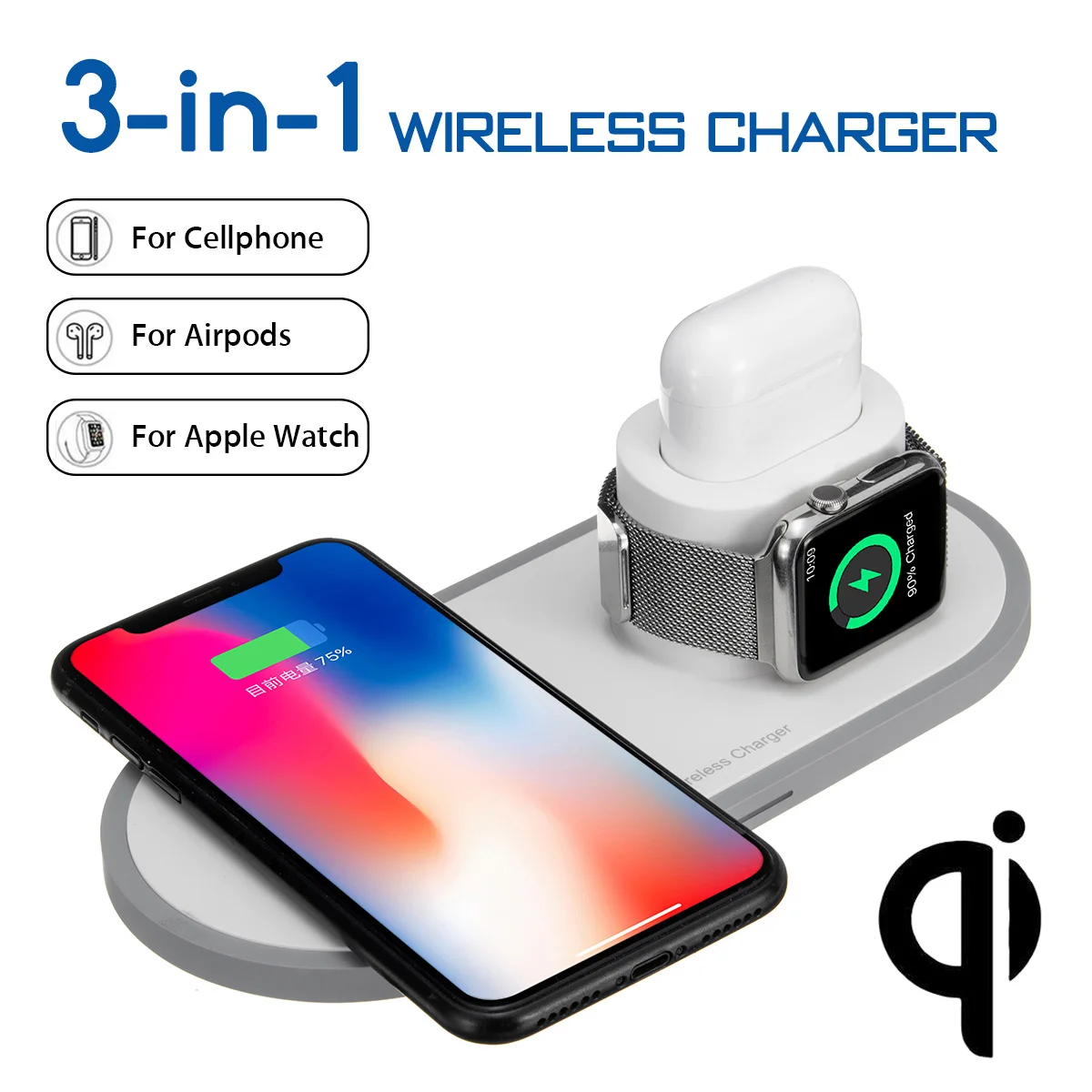 10 Вт 3 в 1 Qi Беспроводная зарядная площадка для AirPods быстрая зарядная док-станция для IPhone XR XS Max для Apple Watch 2 3 4 для samsung S9 S10e