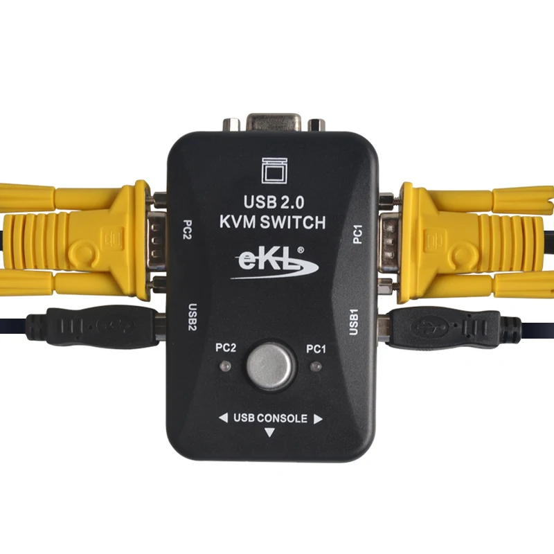 EKL 2 порта KVM USB VGA переключатель коробка с кнопкой управления включает кабель