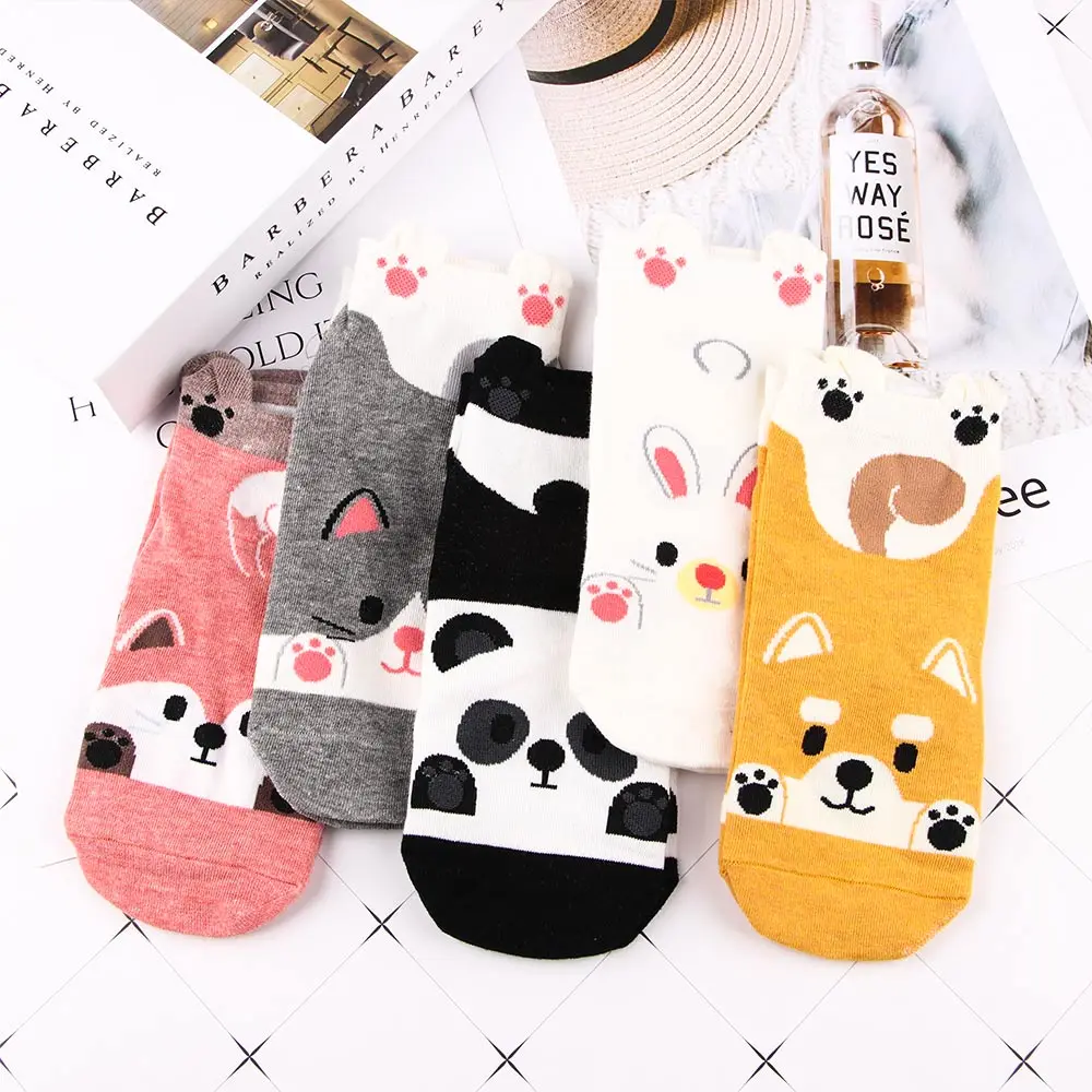 Хлопковые носки с 3D принтом в виде животных новые женские лодочные милым
