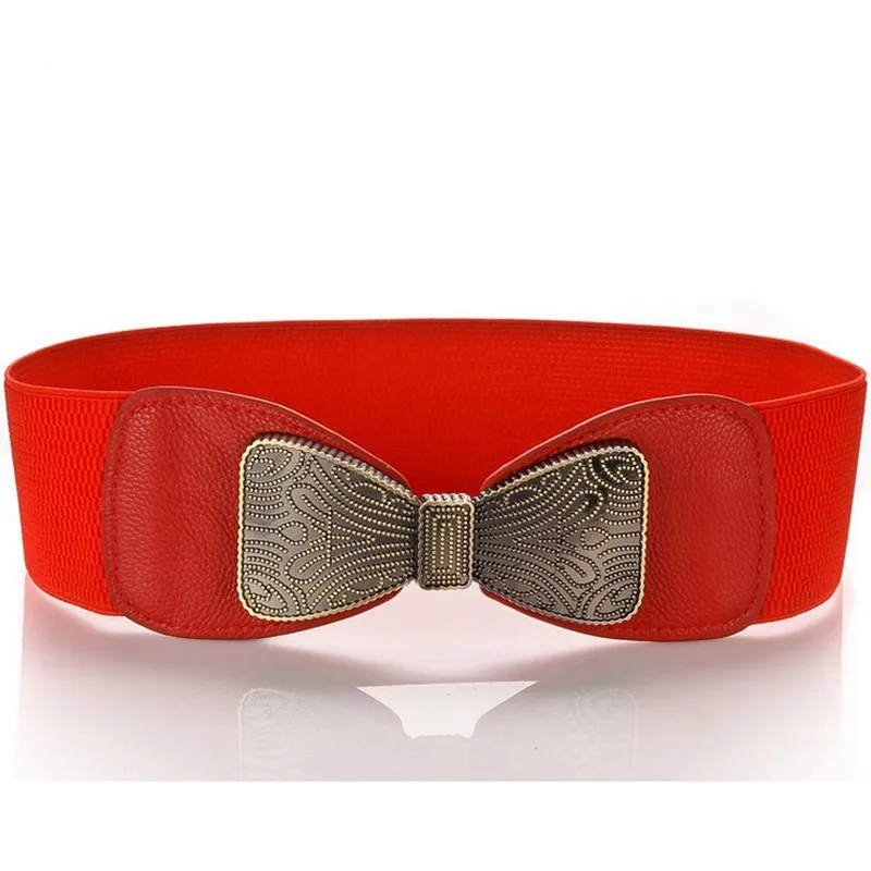 

Free Size 2 Colors Wide Elastic Belts Vintag Bow Female Decoration Genuine Leather Belt For Women Clothing Interl Cummerbunds