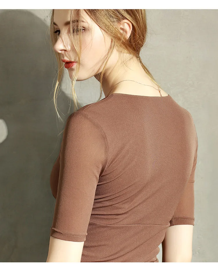 Прозрачная сетчатая нижняя рубашка с коротким рукавом Женская Облегающая