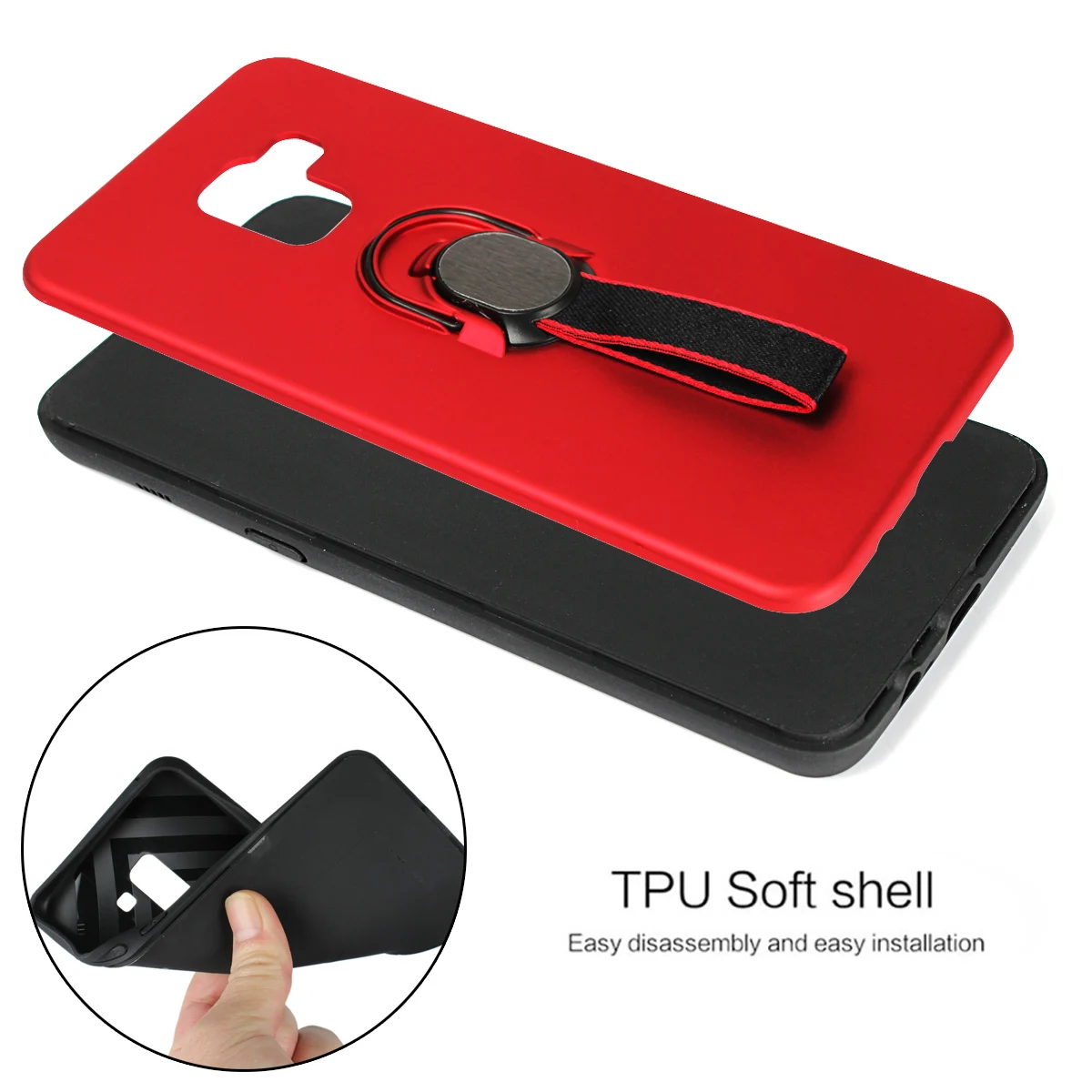 PC TPU 2 in One Cases For Samsung Galaxy A6 A7 A8 A9 A9s Plus Star Lite 2018 Note 9 8 5 A750 Covers Ribbon Stand Ring |