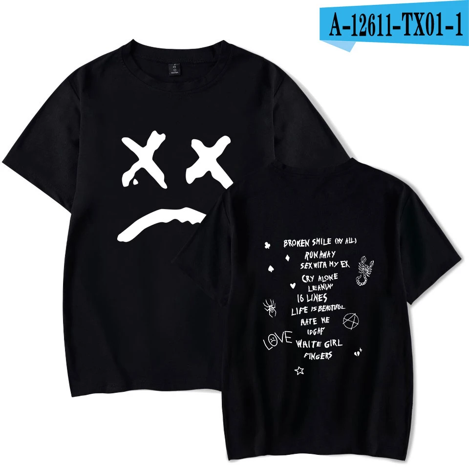 black Новая футболка Lil с открытым принтом, Мужская футболка с короткими рукавами для отдыха, мягкая хлопковая уличная одежда в стиле хип-хоп для мальчиков и девочек, Lil, одежда для фанатов с открытым рэпом - Цвет: black