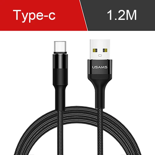 Black Type c 3 в 1 Кабели для мобильных телефонов, USAMS usb кабель usb-c для samsung нейлоновый Micro usb кабель для зарядки для iPhone x 8 type c кабель Шнур - Цвет: Black Type c