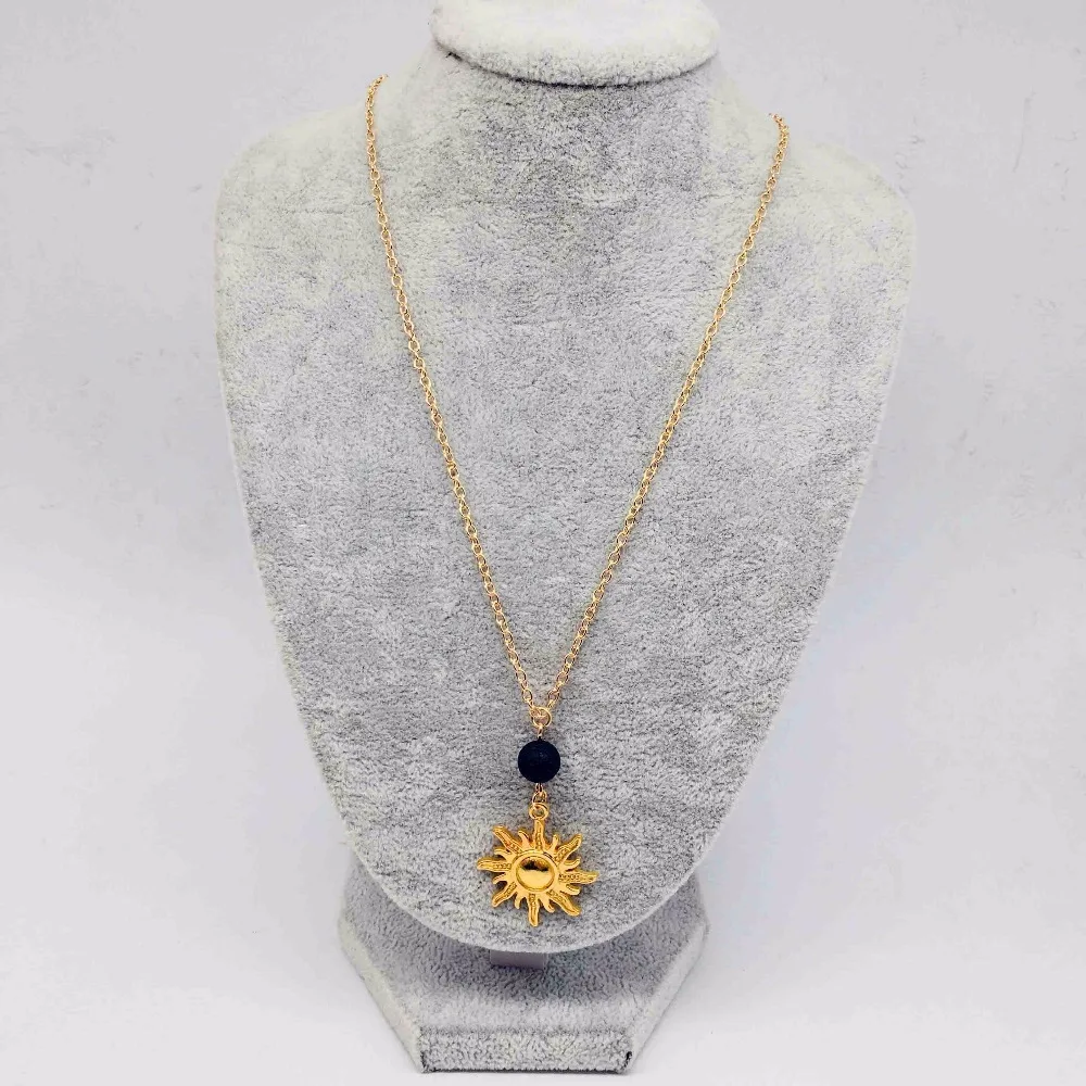 1 шт. Черная Лава камень диффузор цепочка ожерелье эфирное масло с солнце