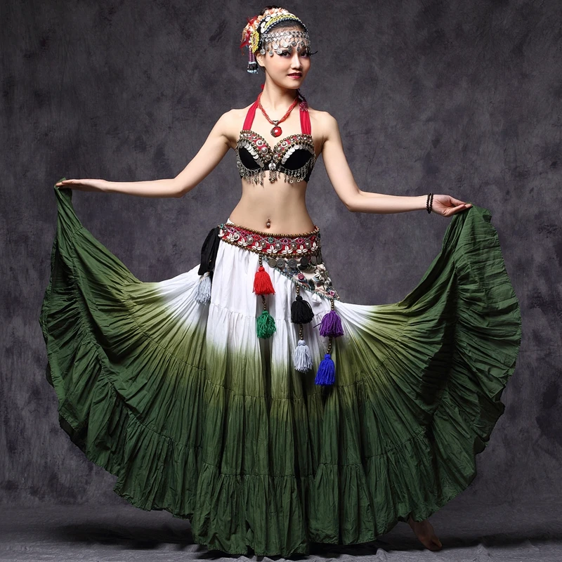 Хлопковая длинная юбка для фламенко Цыганского танца живота с кольцами на 360