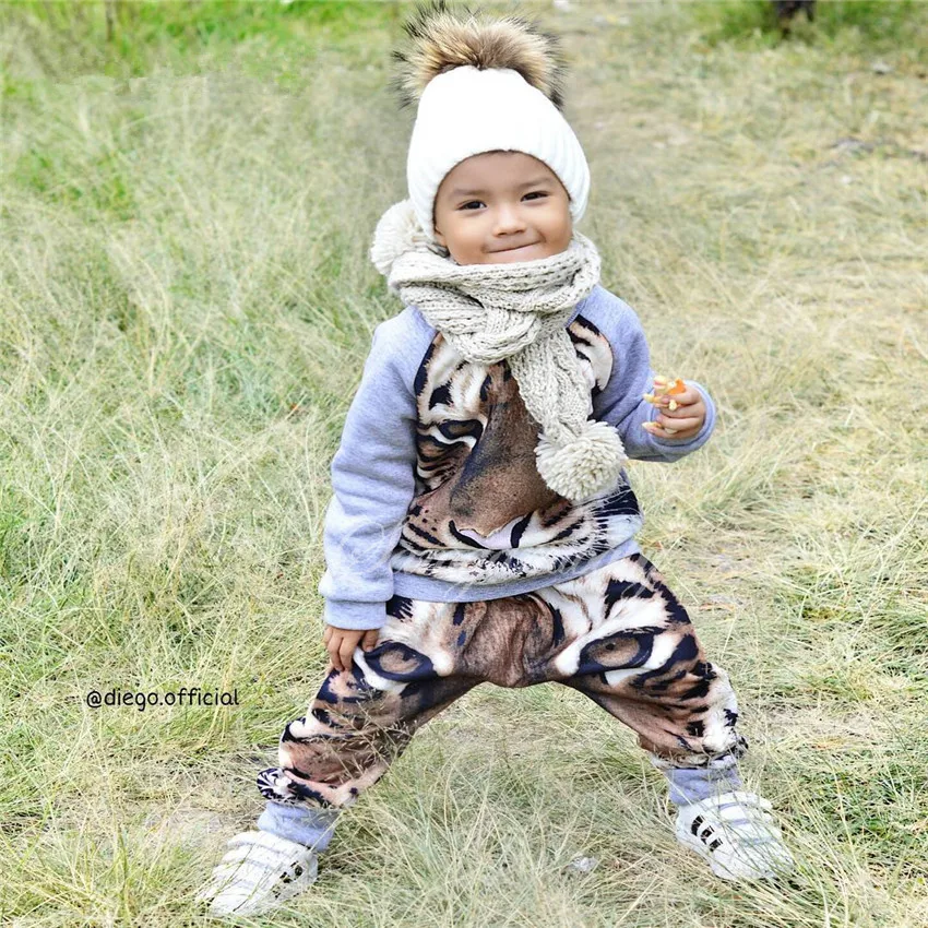 Новинка 2017 года хлопковый свитер с принтом Тигра для маленьких мальчиков + брюки