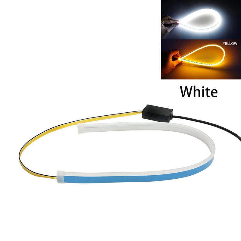 white and yellow 2 шт. 60 см водонепроницаемый гибкий универсальный автомобильный светодиодный DRL Дневной ходовой светильник, ходовой светильник, светодиодный фонарь, стоп-сигнал поворота, светильник s - Цвет: white and yellow