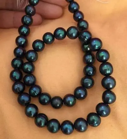 

free shipping Noble jewelry 10-11mm natural tahitian peacock green pearl pendant necklace