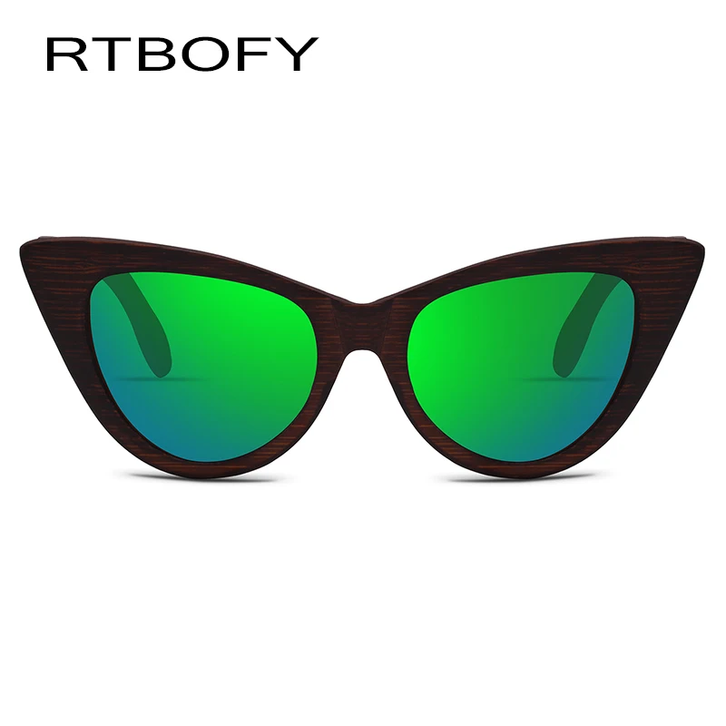 RTBOFY деревянные Солнцезащитные очки женские поляризационные линзы кошачий глаз