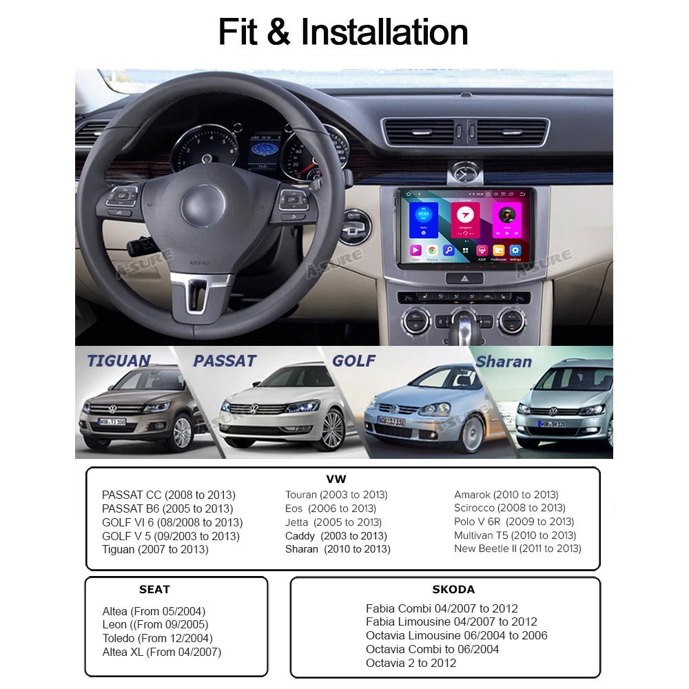 A-Sure 2 Din 8 ядерный 4 Гб ОЗУ Android 9 Автомагнитола gps Navi для Volkswagen VW Tiguan Polo Golf 5 6 Passat Caddy Transporter Touran