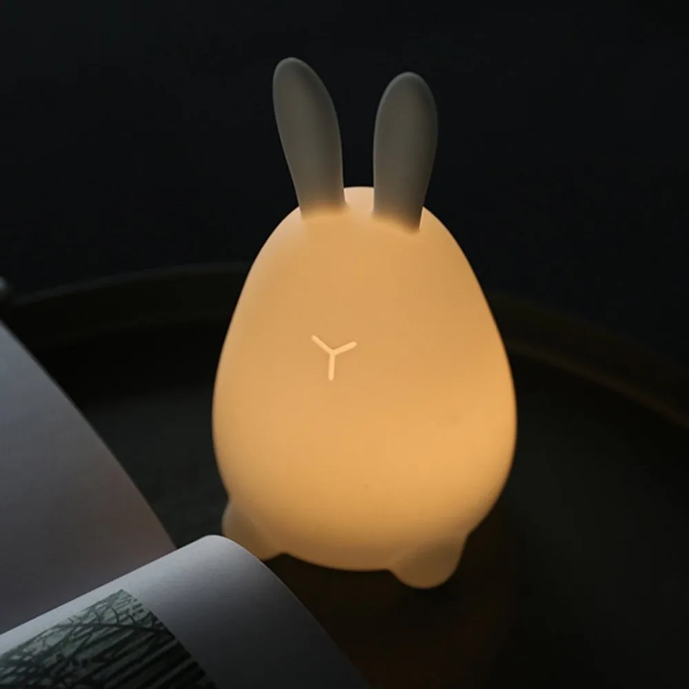 Creative Cartoon Rabbit Silicone Night Light Colorful LED USB Charging Sensor Desktop Decor | Лампы и освещение