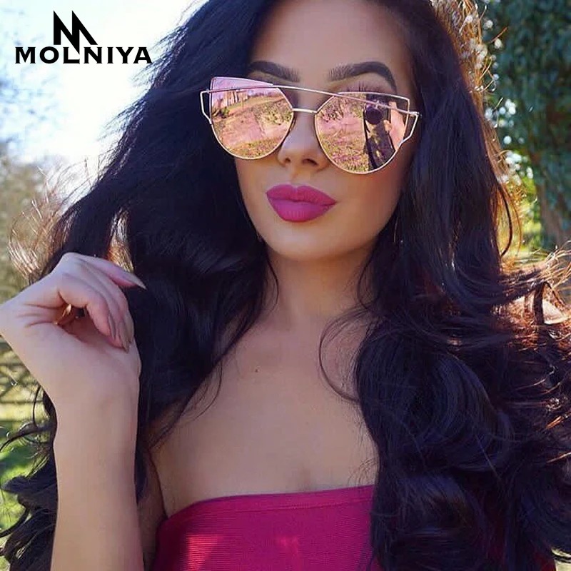 

MOLNIYA Cat Eye Sunglasses Women Luxury Brand Designer Twin-Beam Rose Mirror Lens Sun Glasses For Female Lentes de sol UV400