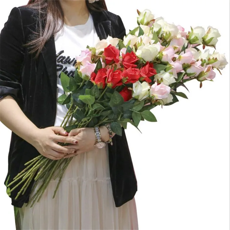 

Искусственные искусственные розы длиной 20,47 дюйма для рукоделия, Свадебный букет невесты, декоративные искусственные цветы для дома