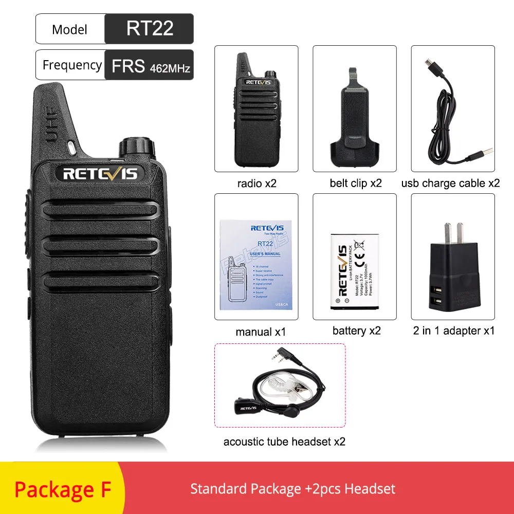 FRS-Package F 2 шт. RETEVIS RT22 RT622 портативная рация мини PMR радио PMR446 FRS VOX usb зарядка удобный двухсторонний радио коммуникатор Woki Toki - Цвет: FRS-Package F