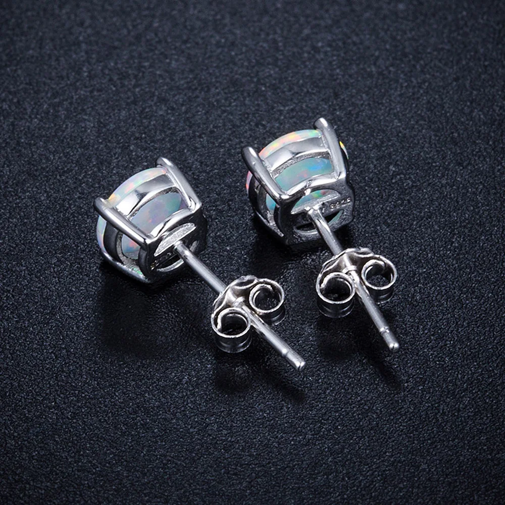 6MM Round White Fire Opal Stud Earrings For Women 100% Real 925 Sterling Silver Jewelry Cute Ear Jewellry Wedding Gift | Украшения и