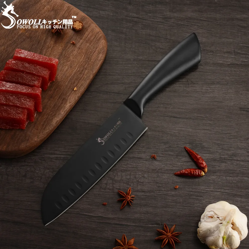Sowoll 7 ''нож сантоку из нержавеющей стали изогнутая ручка острый нож Мясо суши