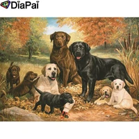 diapai 5d diy diamond painting 100 full squareround drill animal dog family diamond embroidery cross stitch 3d decor a21846