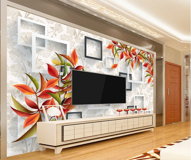 Пользовательские 3D цветочные обои. Красивая теплая элегантная красная Фреска