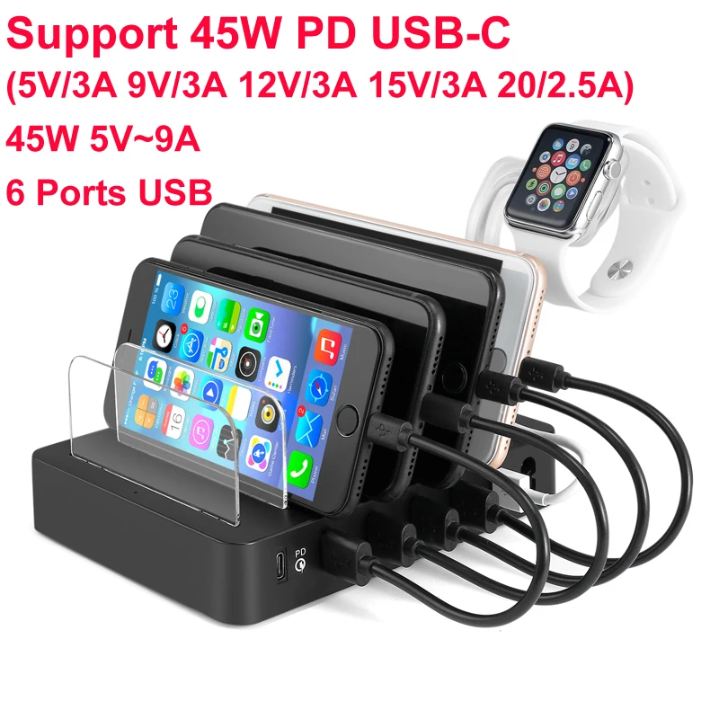 6-портовая USB QC 3 0 PD Type-C настольная многофункциональная зарядная станция
