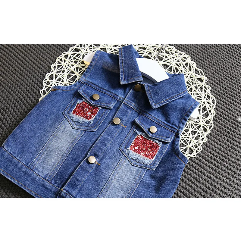 Осень Новые Детские's Костюмы женский ребенка Блёстки Сова ковбойский жилет