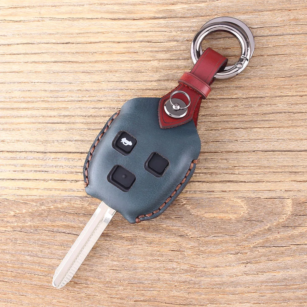 blue Чехол KEYYOU из натуральной кожи для автомобиля, 3 кнопки дистанционного ключа, чехол для Toyota Camry Land Cruiser FJ Cruiser, умный ключ, защита - Название цвета: blue