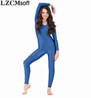 LZCMsoft женский Королевский Синий боди с глубоким вырезом и длинным рукавом, боди для танцев