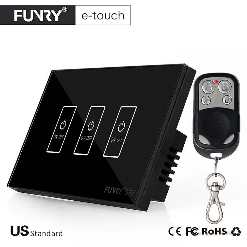 NEw Funry US Standard 3Gang Wireless Touch Remote Control Wall Light Switch AC110-250V Compatible Broadlink RM2 RM Pro | Электроника