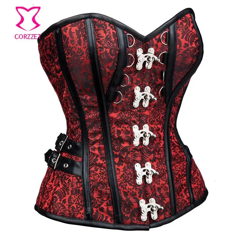 Черный/красный стальной корсет в стиле стимпанк Большие размеры корсеты и бюстье