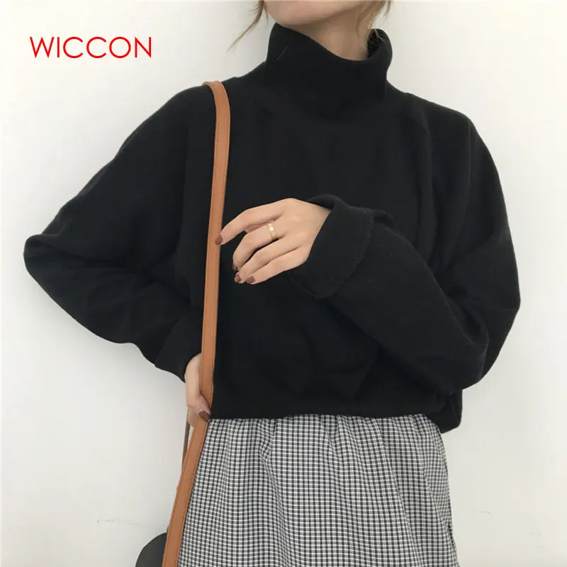 Women Sweater Casual Loose Turtleneck Knitted Jumpers 2020 Long Batwing Sleeve Crocheted Pullovers Winter Basic Tops | Женская одежда