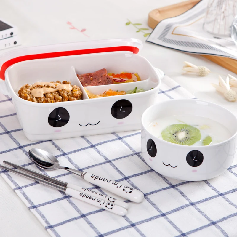 Kawaii Panda керамический Ланч-бокс с сумками Procelain Bento Ланчбокс с ложкой портативный контейнер для еды посуда Set-ZX0485