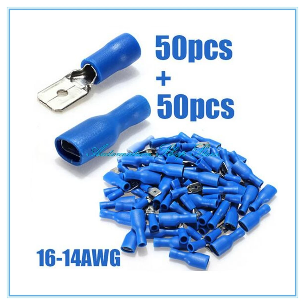 100 шт. обжимные соединители для кабелей 16 14AWG 50/Папа + 50/мама|spade connector|connectors spliceconnector