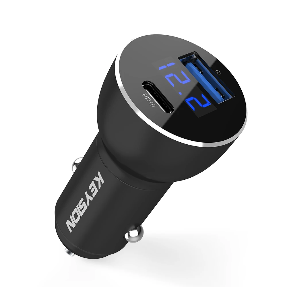 Only Car Charger Автомобильное зарядное устройство KEYSION Dual USB PD для iPhone XS Max XR X 8 P QC 3,0 быстрое зарядное устройство для samsung Xiaomi с светодиодный цифровым дисплеем - Тип штекера: Only Car Charger