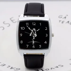 Женские и Детские Кварцевые часы с прямоугольным циферблатом и кожаным ремешком для мальчиков и девочек, с героями мультфильмов, Майклом Джексоном