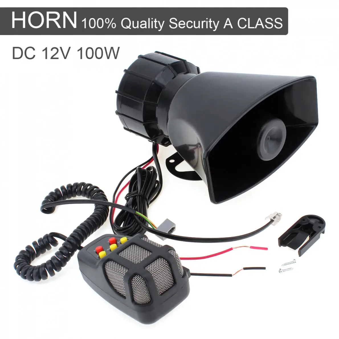 

12V 100W 5 Sound Tones Horn Motorcycle Auto Car Truck Vehicle Speaker Loud Siren Horn Loud Warning Alarm Fire Speaker MIC