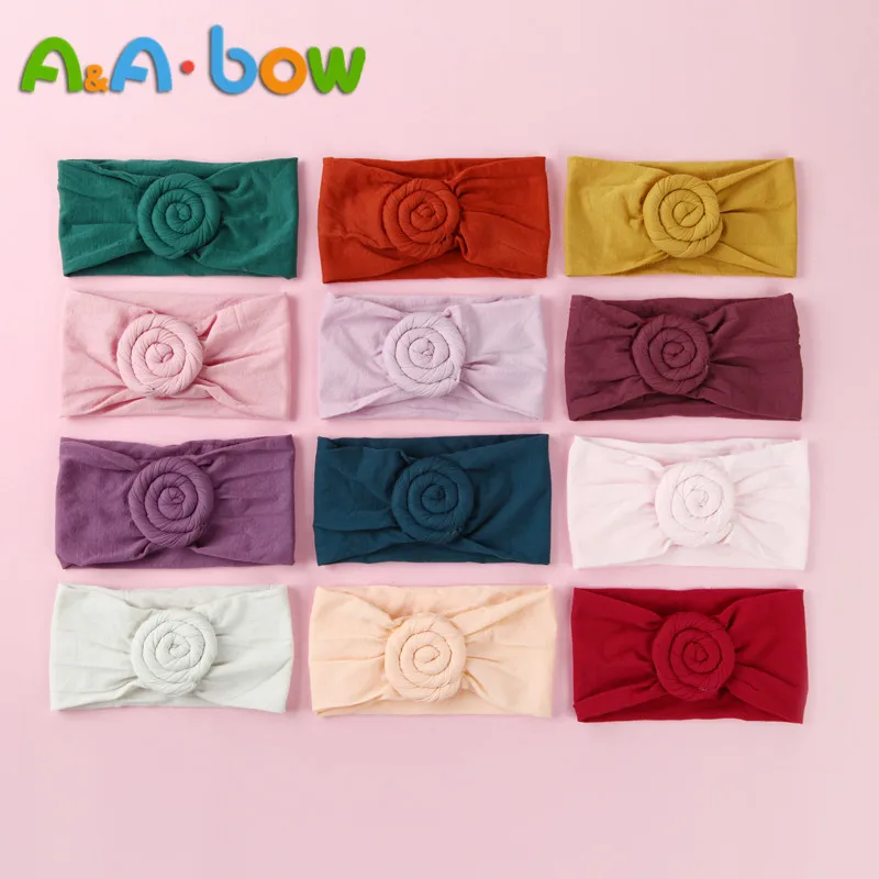 1pcs Wide Nylon Bow Headband with Rose Flower Soft Elestic Head wraps Cute Turban Girls Hair Accessories | Детская одежда и обувь