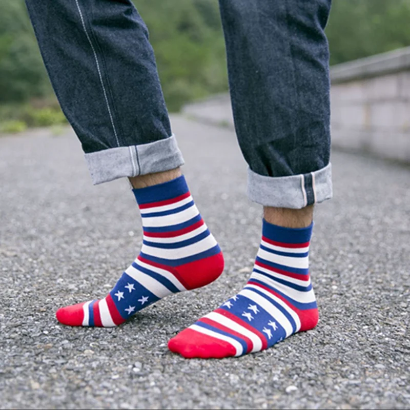 1 pair of men's National flag matching Mid stockings Cotton socks Sports break sweat-absorbent breathable Multicolor | Мужская