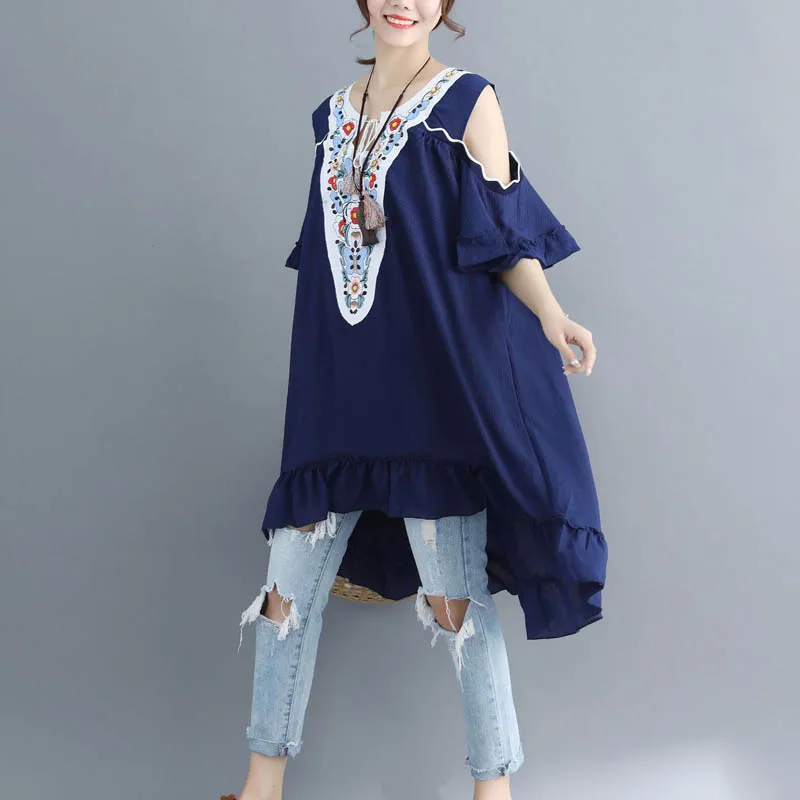 Летнее женское платье, обхват груди 142-148 см, 6XL 7XL 8XL 9XL, Повседневное платье с круглым вырезом размера плюс, женское платье синего цвета