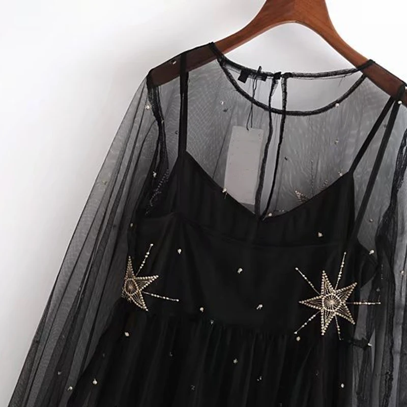 2018 Женский комплект из двух предметов платье с вышивкой в виде звезды кружевное