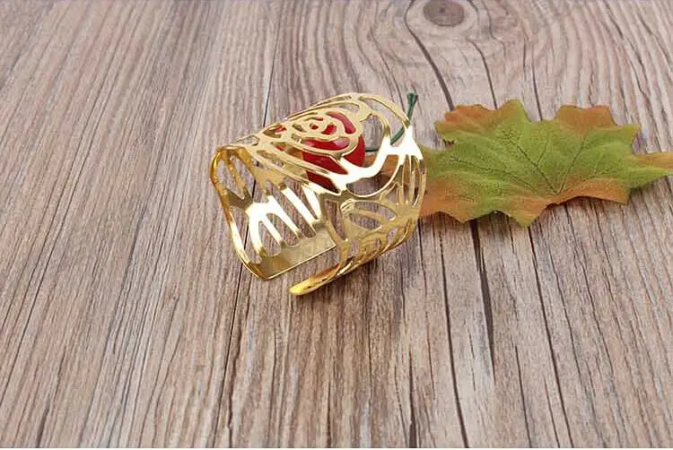 (20 шт./лот) Кольца для салфеток Серебряная роза металлические кольца держатель