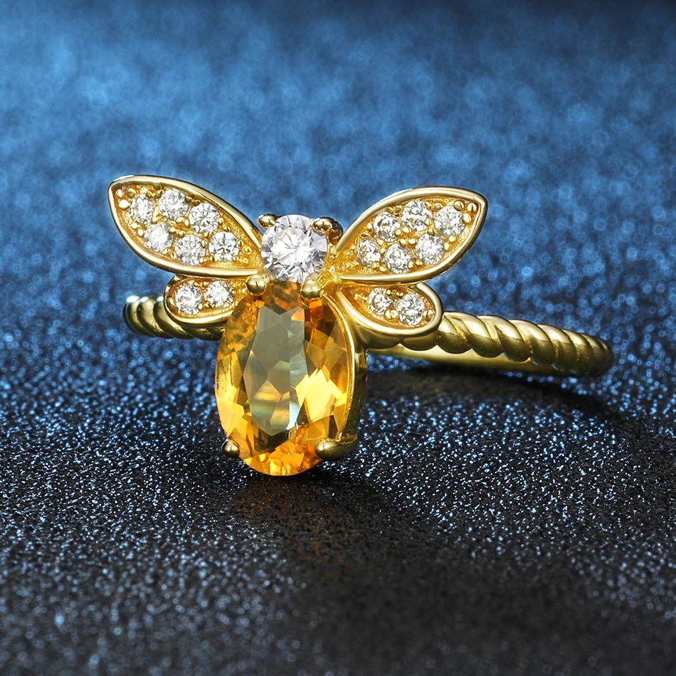 ALLNOEL, ювелирные изделия, кольца, 925 пробы, серебро, натуральный драгоценный камень, цитрин, пчела, обручальное кольцо, набор, Свадебные серебряные ювелирные изделия на заказ