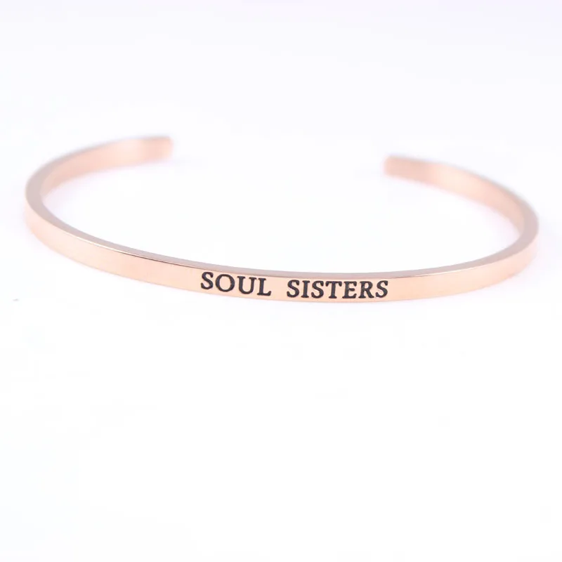 Браслет-манжета SOUL SISTERS Серебряный 316L из нержавеющей стали с гравировкой