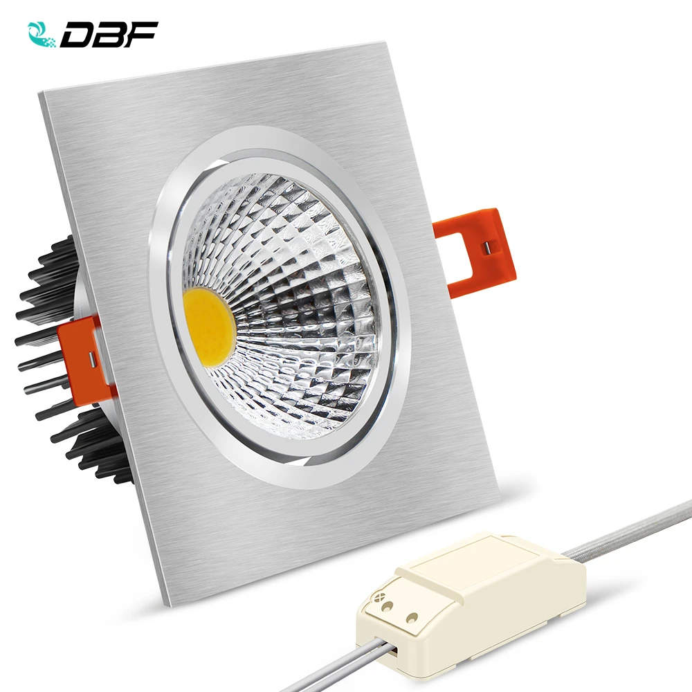 

[DBF]Angle Adjust Recessed LED Dimmable Square Downlight COB 7W 9W 12W 15W LED Ceiling Spot Lamp with AC 110V 220V Transformer