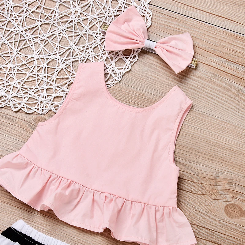 Милый Летний комплект одежды для новорожденных девочек розовые топы на