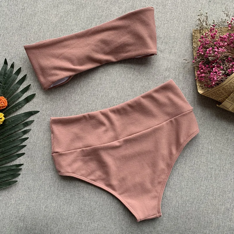 Купальник In X бандо бикини с высокой талией без бретелек ребристый женский