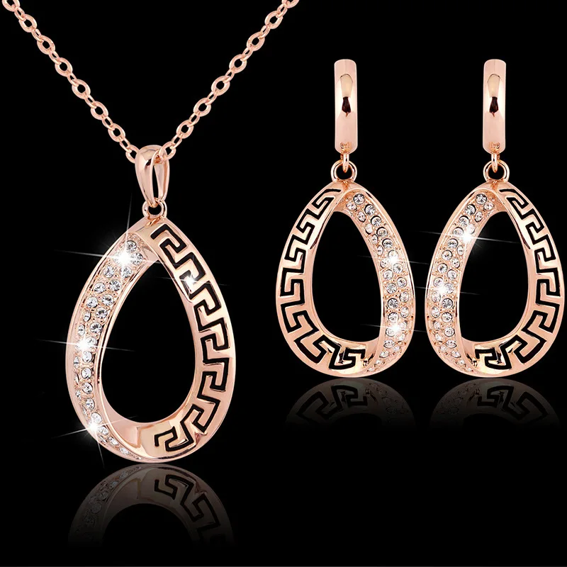 Винтаж королева невесты позолоченные циркон стразы капли воды ожерелье серьги